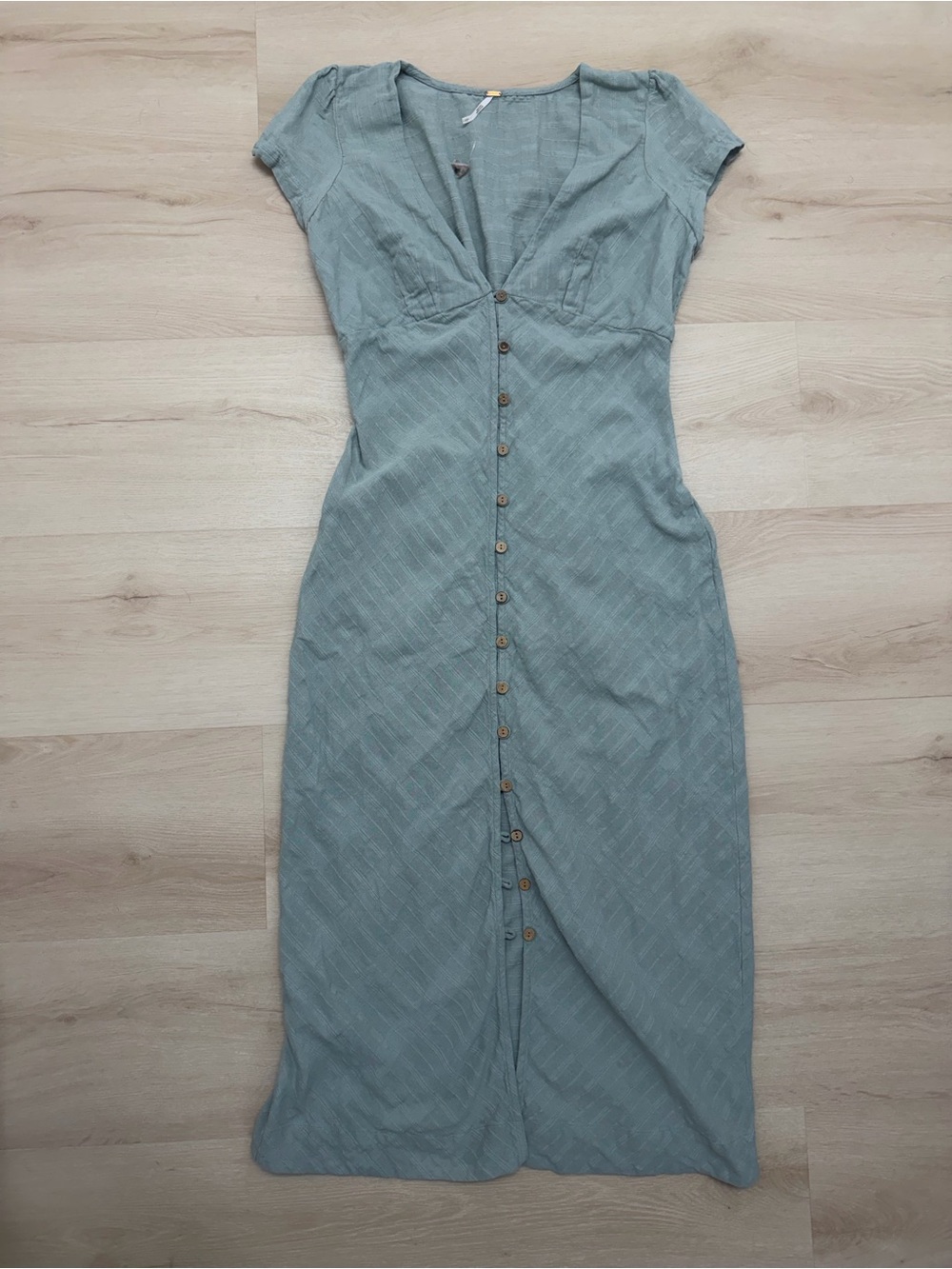 Free People New in Town Sage Button-Front Midi Dress 100% Cotton